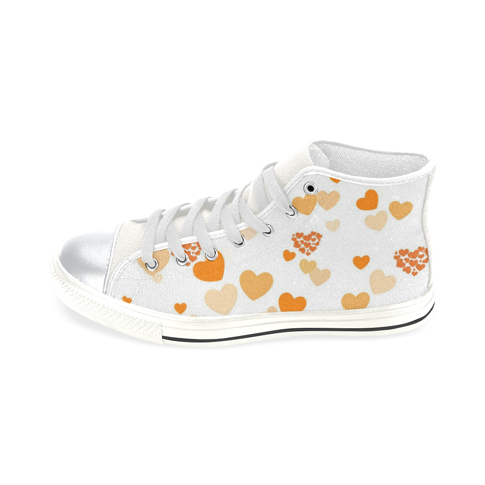 lovely Valentine-Hearts orange High Top Canvas Women's Shoes/Large Size (Model 017)