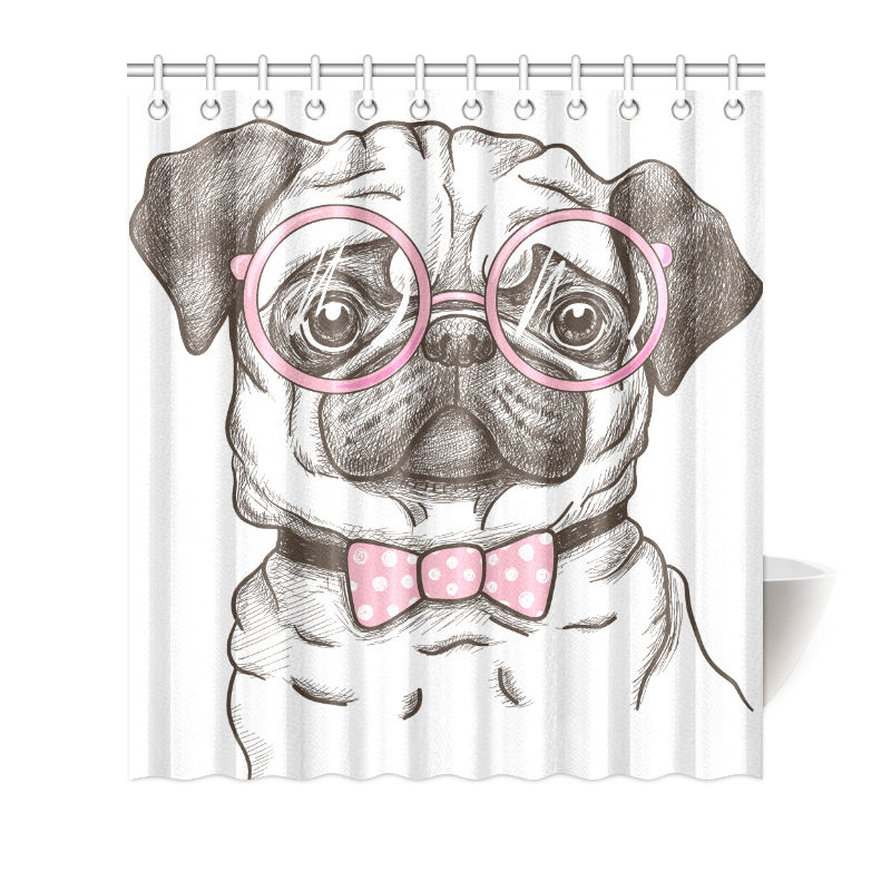 pug in glasses Shower Curtain 66"x72"