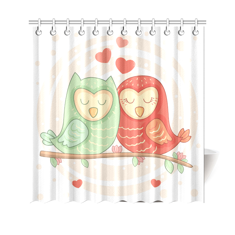 Cute Love Birds Hearts Flowers Shower Curtain 69"x70"