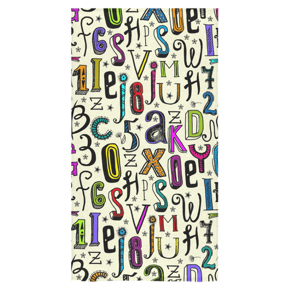 Letters Numbers Stars Typography Pattern Colored Bath Towel 30"x56"