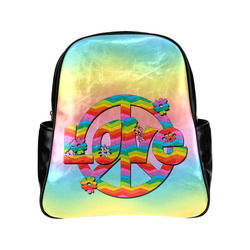 Colorful Love and Peace Background Multi-Pockets Backpack (Model 1636)