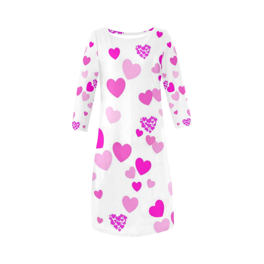 lovely Valentine-Hearts pink Round Collar Dress (D22)