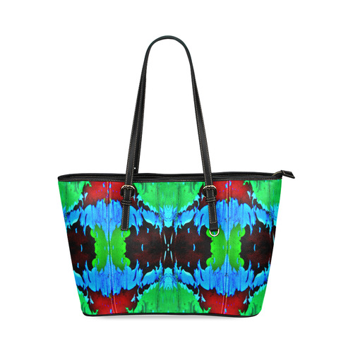 Abstract Green Brown, Blue Red Marbling Leather Tote Bag/Large (Model 1640)