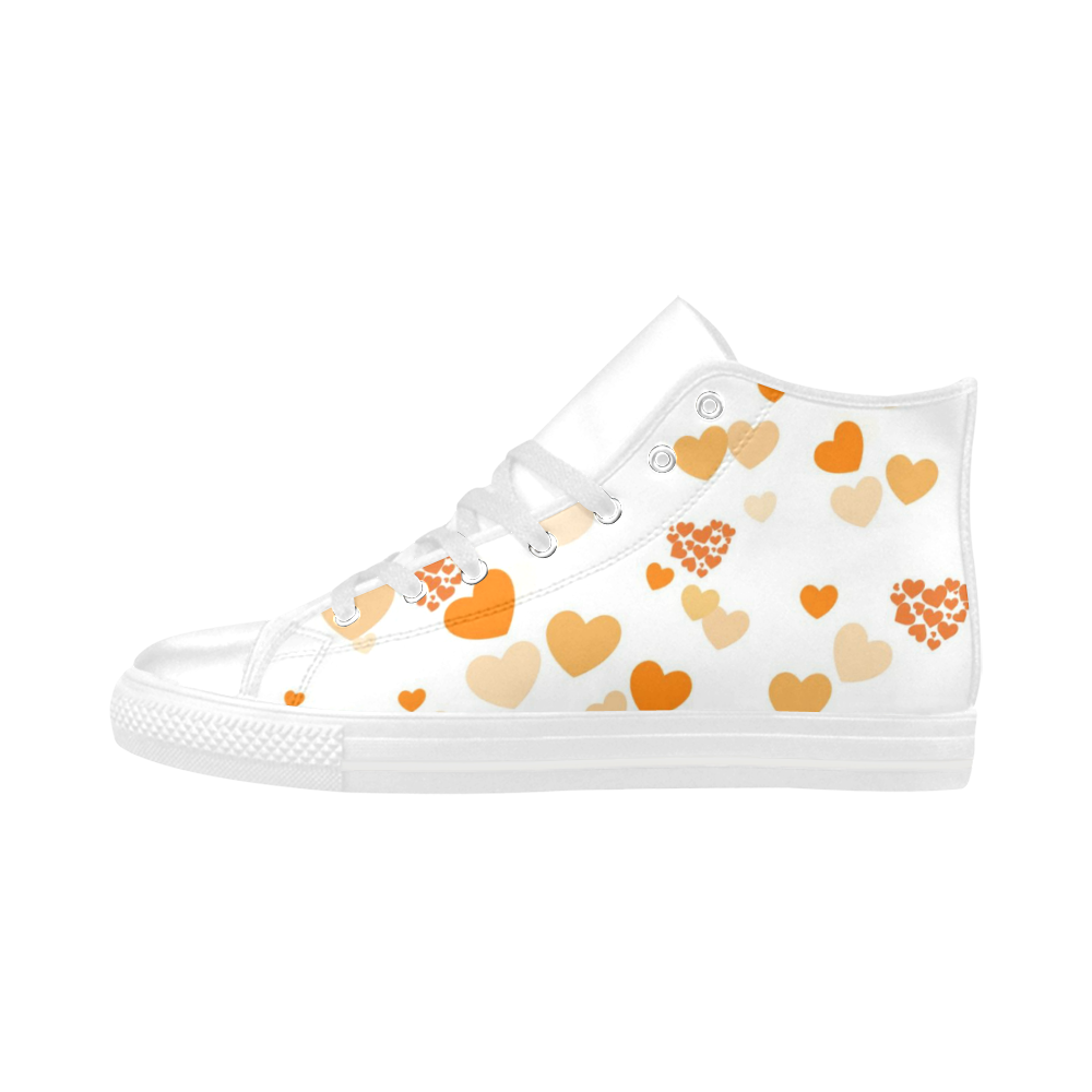 lovely Valentine-Hearts orange Aquila High Top Microfiber Leather Women's Shoes (Model 032)