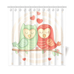 Cute Love Birds Hearts Flowers Shower Curtain 72"x72"
