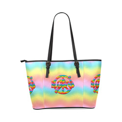 Colorful Love and Peace Background Leather Tote Bag/Large (Model 1640)