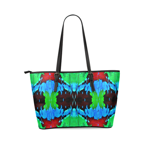 Abstract Green Brown, Blue Red Marbling Leather Tote Bag/Large (Model 1640)