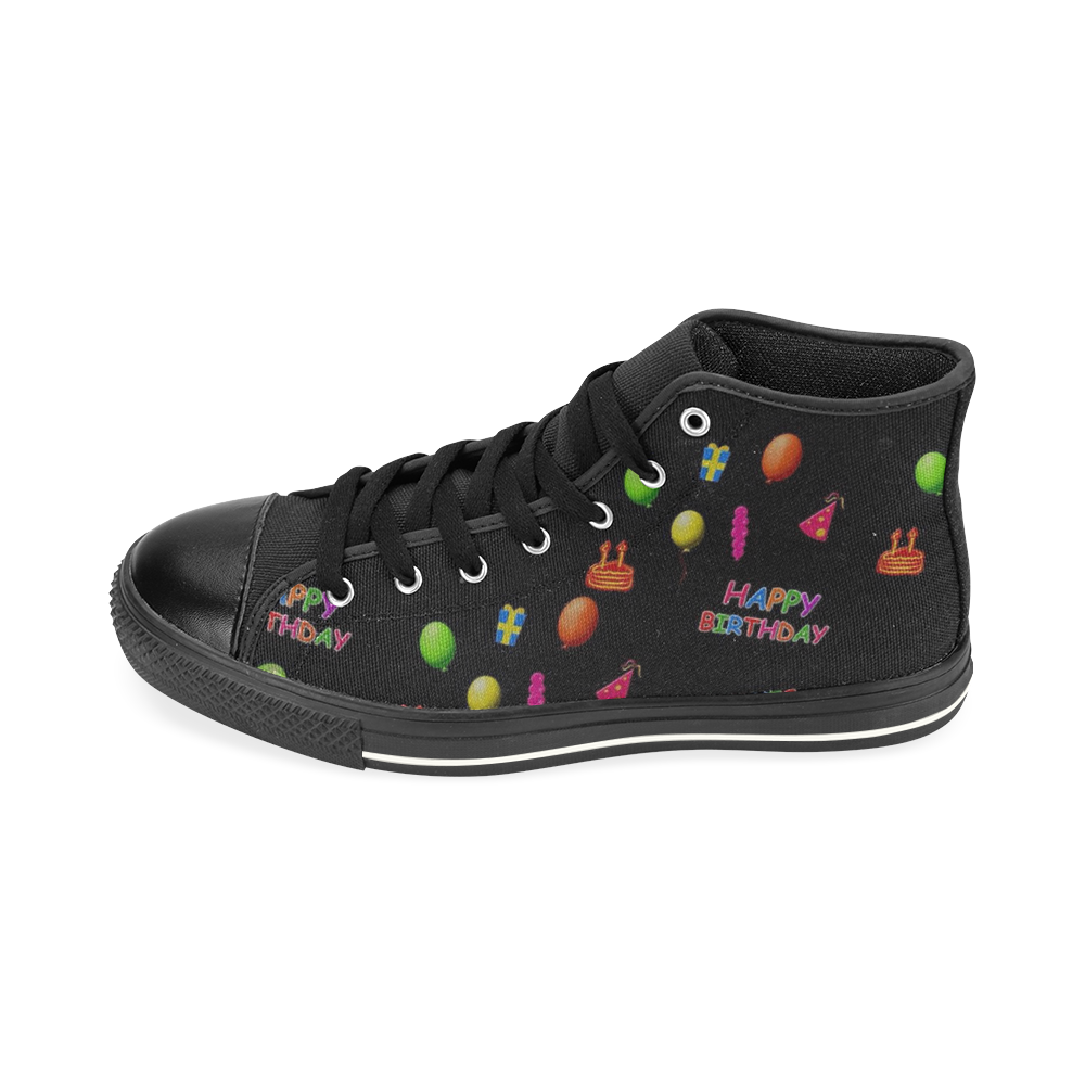 happy birthday, black High Top Canvas Women's Shoes/Large Size (Model 017)