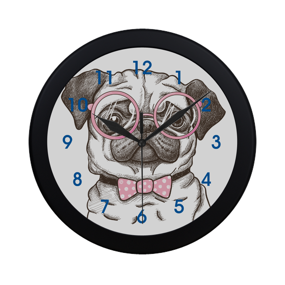 pug in glasses Circular Plastic Wall clock