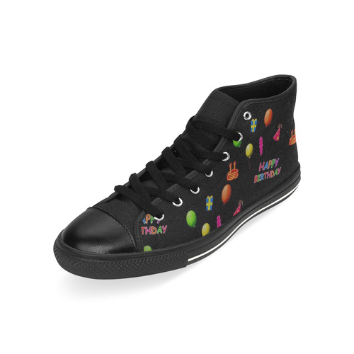 happy birthday, black High Top Canvas Women's Shoes/Large Size (Model 017)