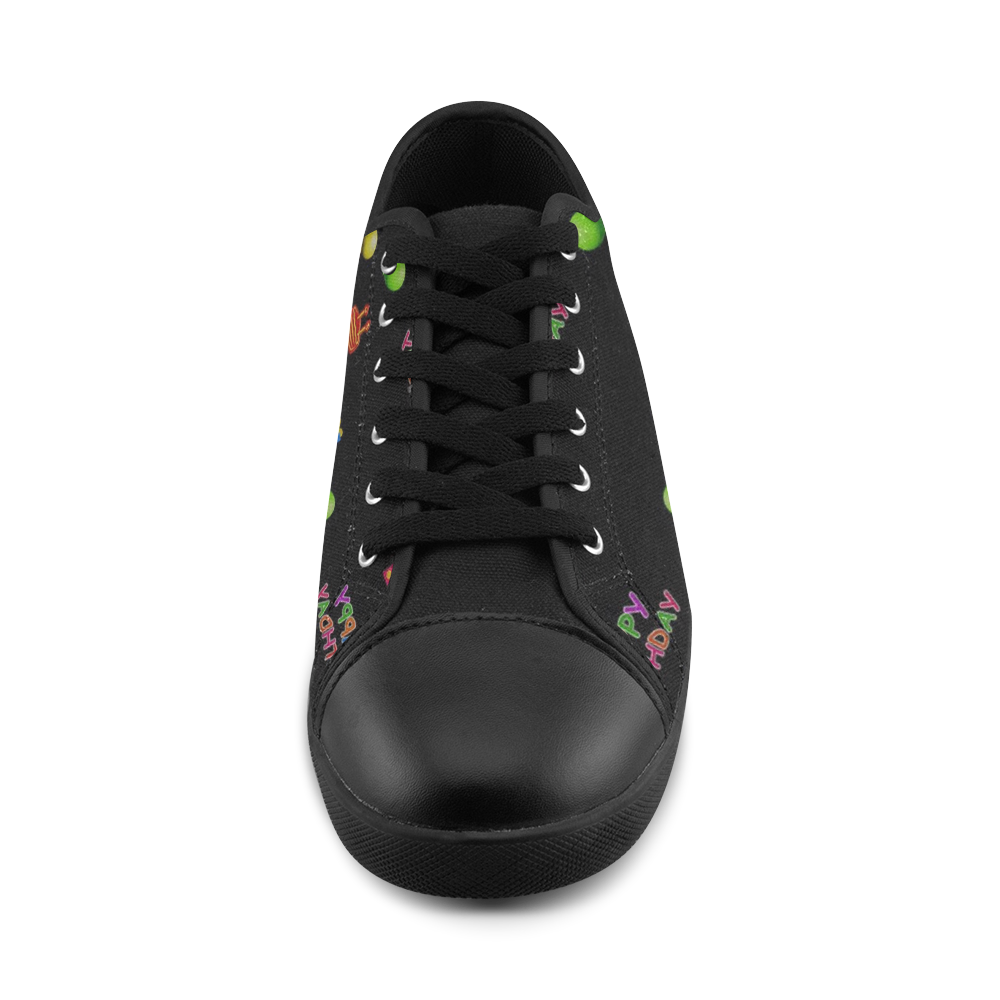 happy birthday, black Canvas Shoes for Women/Large Size (Model 016)