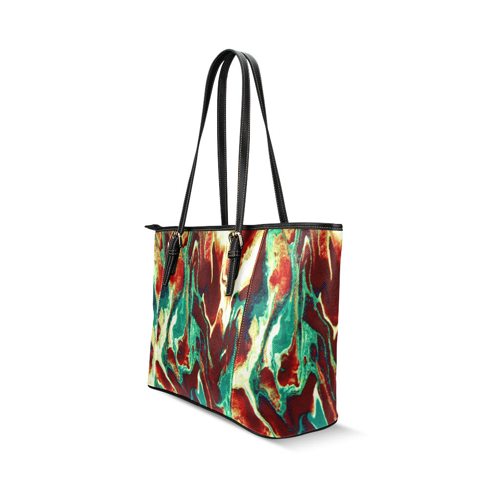 Gold Green Brown Marbling Leather Tote Bag/Large (Model 1640)