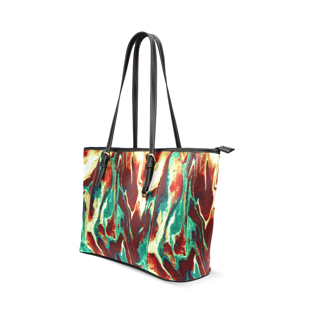 Gold Green Brown Marbling Leather Tote Bag/Large (Model 1640)