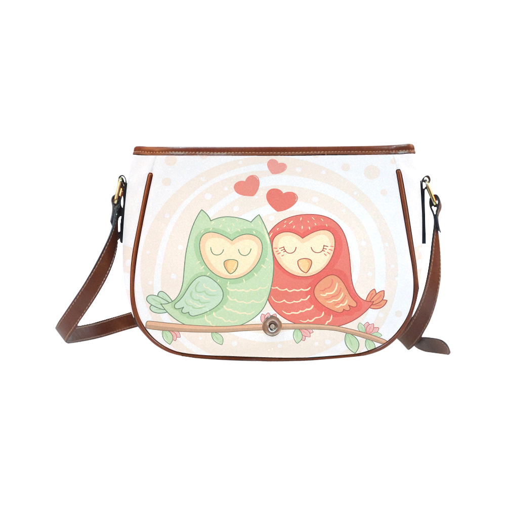 Love Birds Cute Modern Nature Heart Floral Saddle Bag/Small (Model 1649) Full Customization