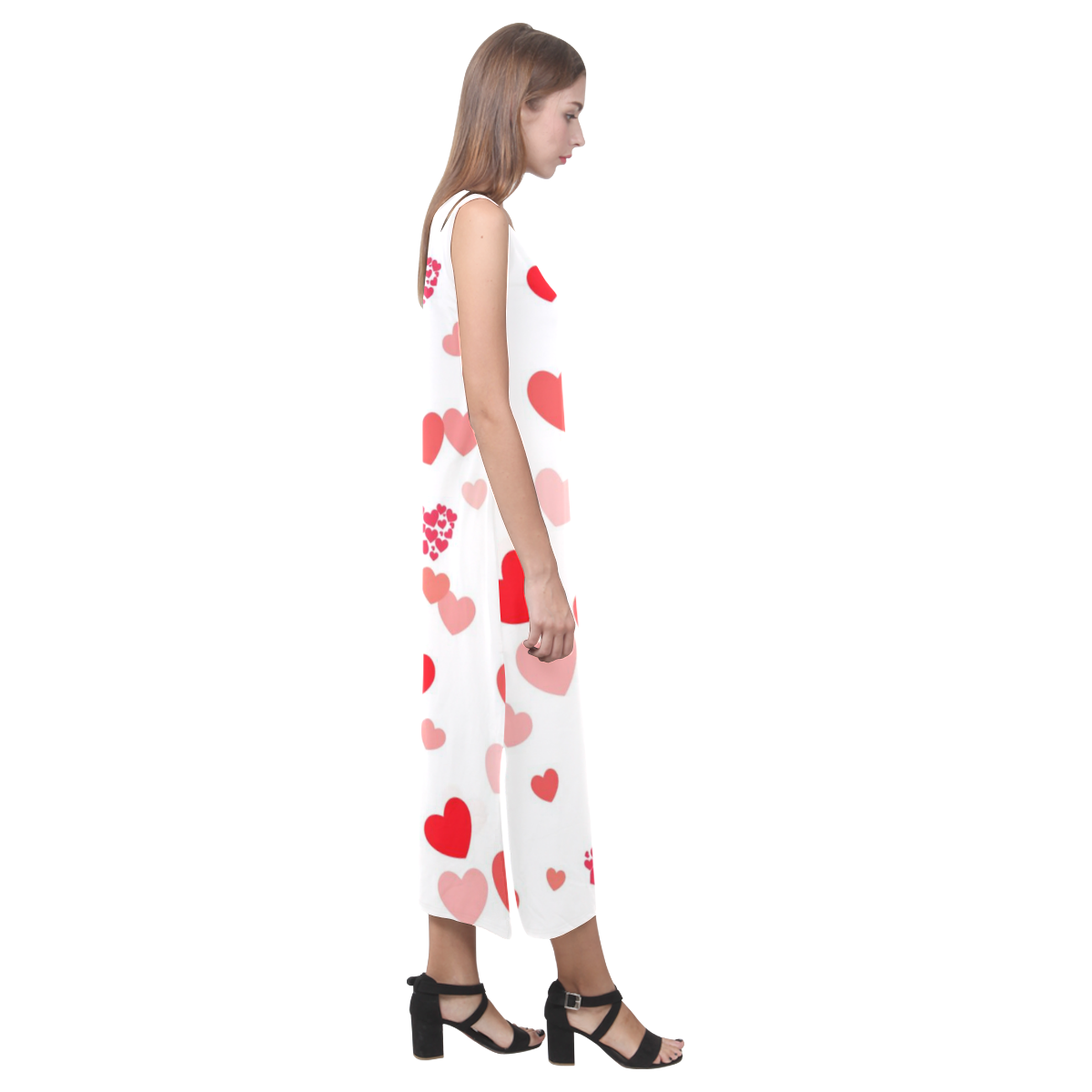 lovely Valentine-Hearts red Phaedra Sleeveless Open Fork Long Dress (Model D08)