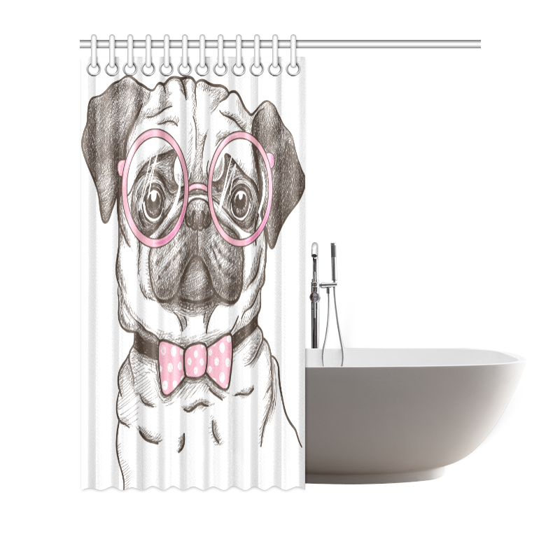 pug in glasses Shower Curtain 66"x72"