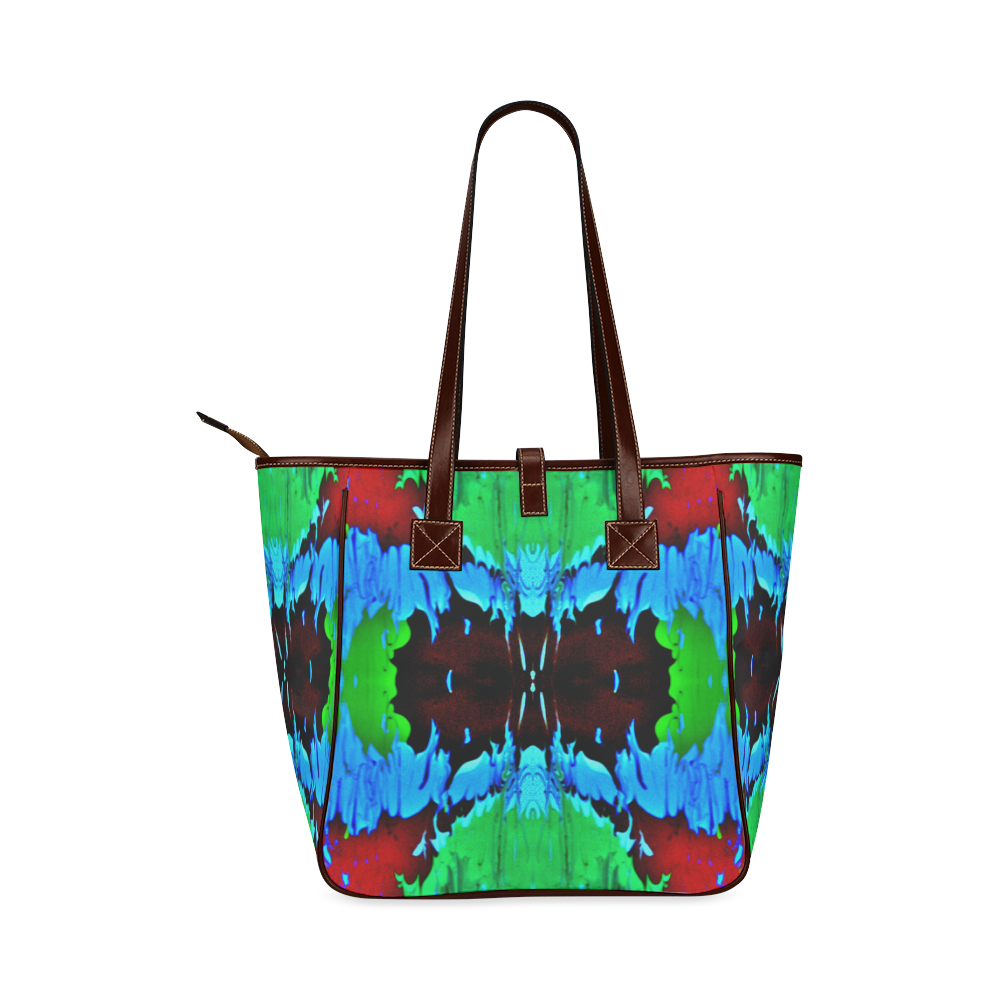 Abstract Green Brown, Blue Red Marbling Classic Tote Bag (Model 1644)
