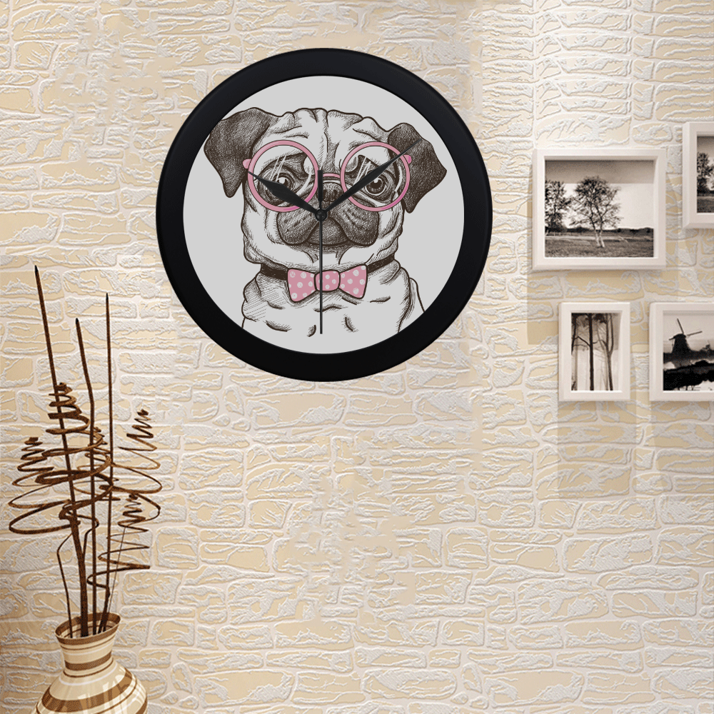 pug in glasses Circular Plastic Wall clock