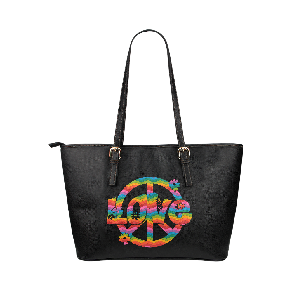 Colorful Love and Peace Leather Tote Bag/Small (Model 1651)