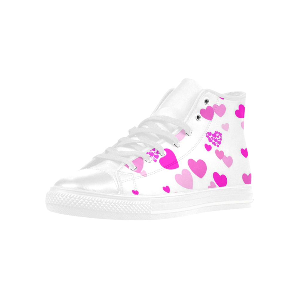 lovely Valentine-Hearts pink Aquila High Top Microfiber Leather Women's Shoes (Model 032)