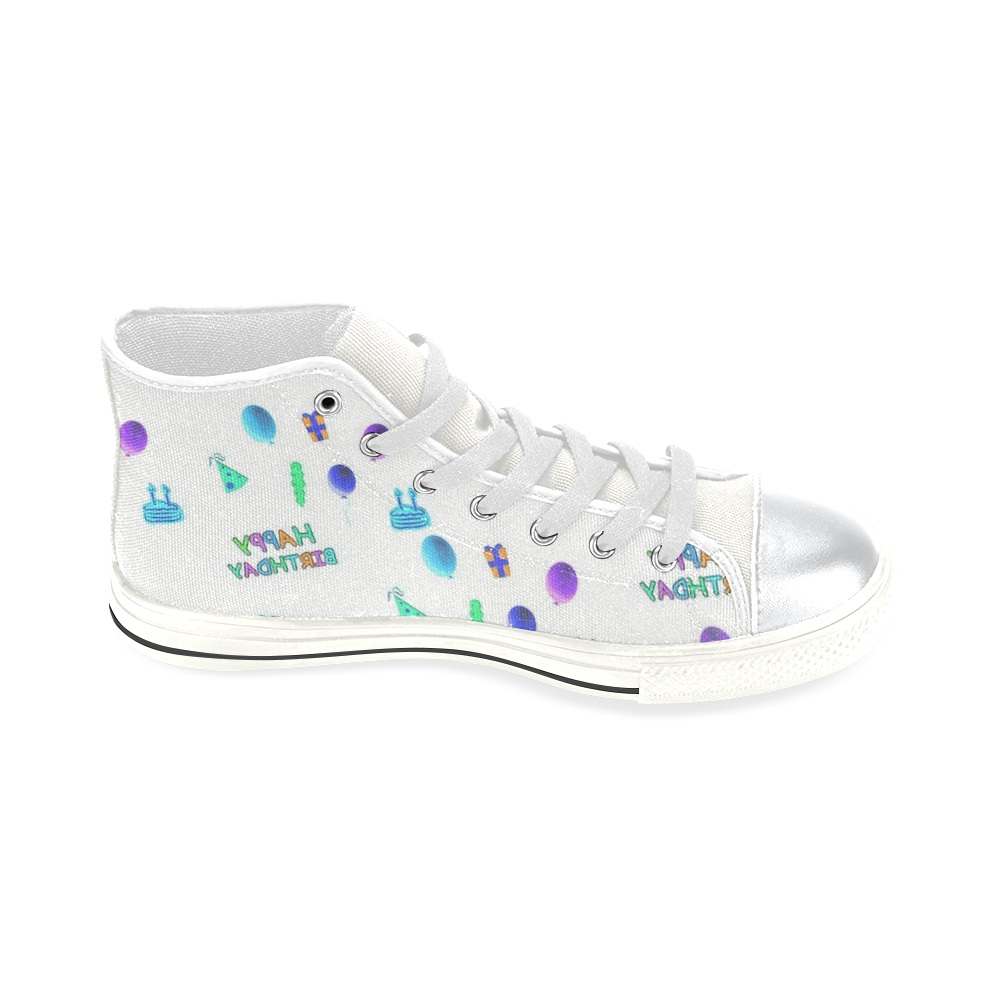 happy Birthday, white High Top Canvas Women's Shoes/Large Size (Model 017)