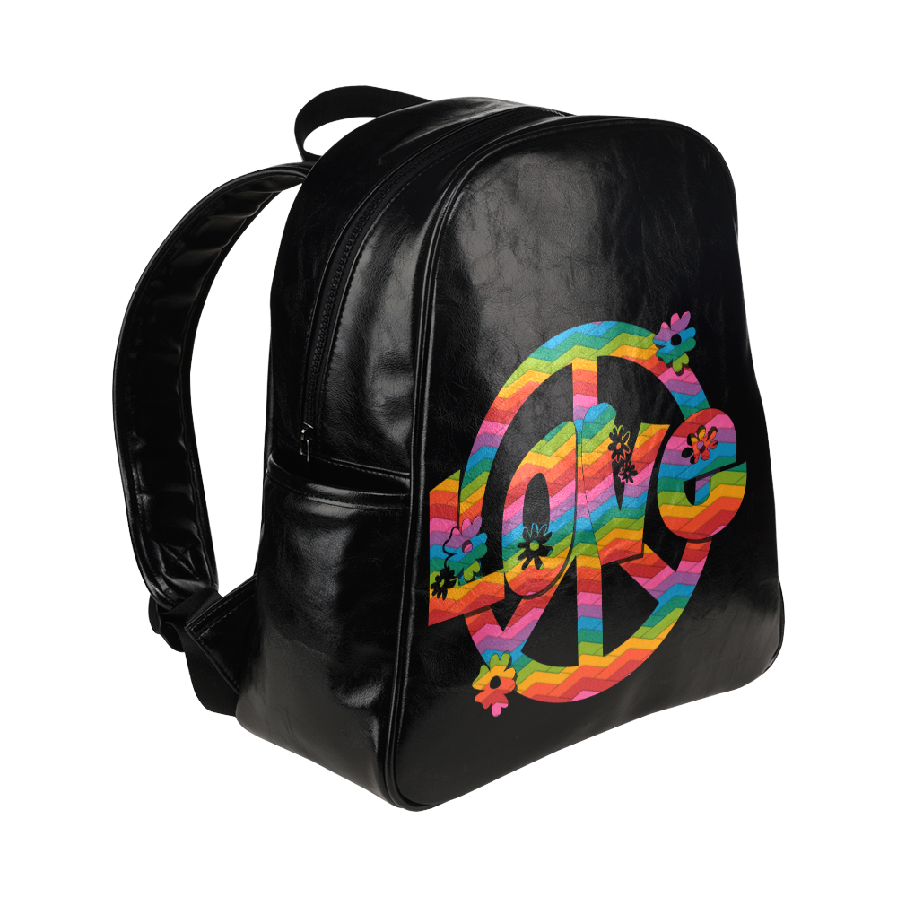 Colorful Love and Peace Multi-Pockets Backpack (Model 1636)