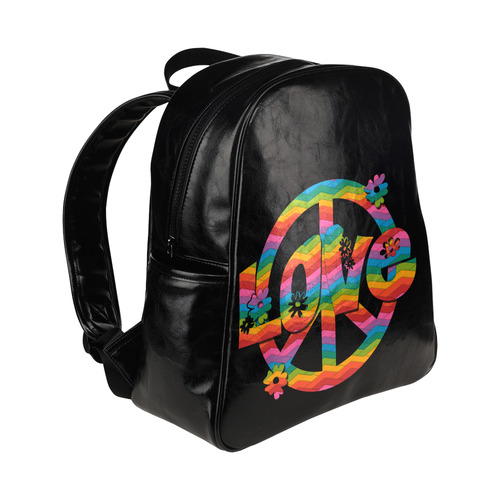 Colorful Love and Peace Multi-Pockets Backpack (Model 1636)