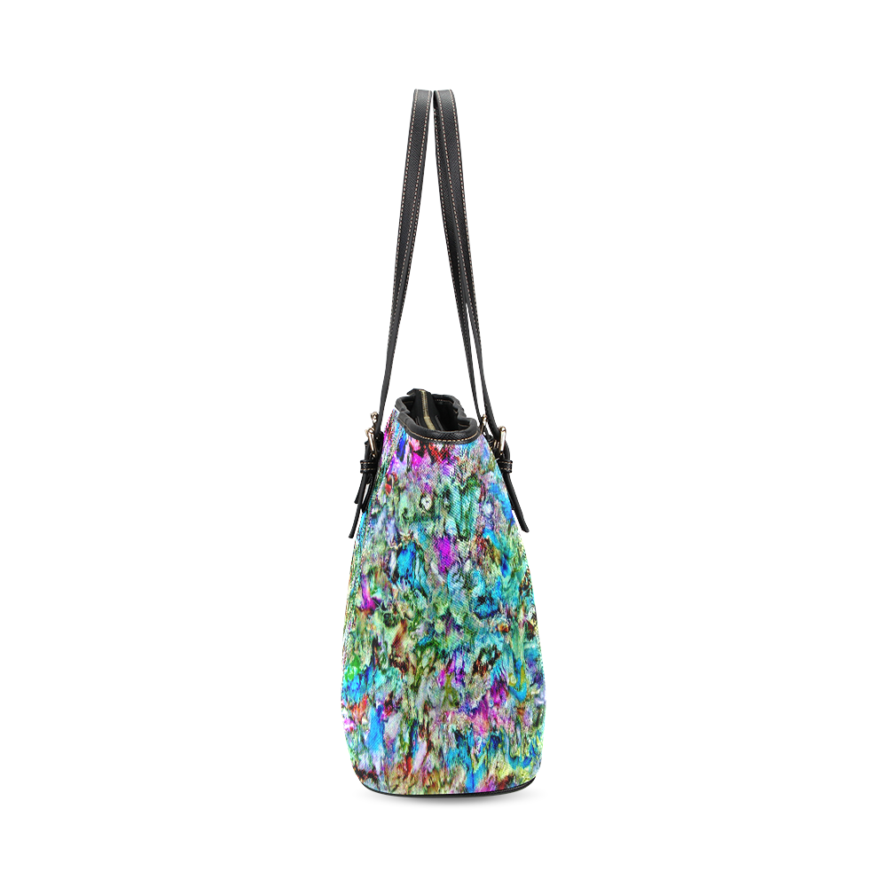 Colorful Flower Marbling Leather Tote Bag/Large (Model 1640)
