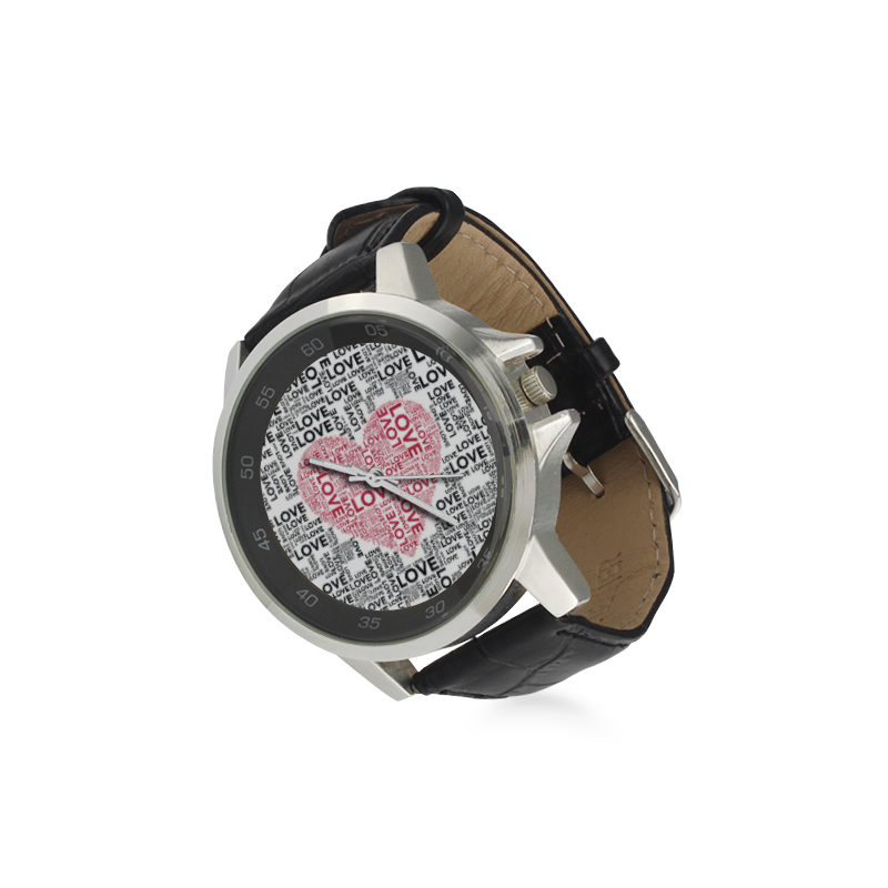 Love Heart Unisex Stainless Steel Leather Strap Watch(Model 202)