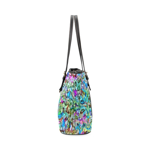 Colorful Flower Marbling Leather Tote Bag/Large (Model 1640)