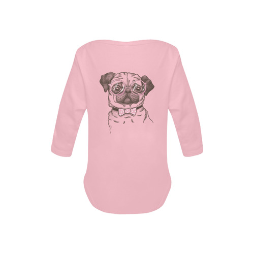 pug in glasses Baby Powder Organic Long Sleeve One Piece (Model T27)