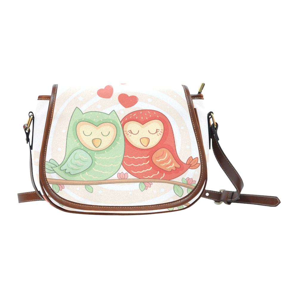 Love Birds Cute Modern Nature Heart Floral Saddle Bag/Small (Model 1649) Full Customization