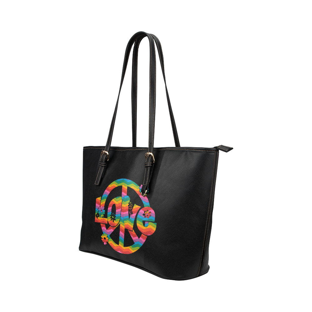 Colorful Love and Peace Leather Tote Bag/Small (Model 1651)