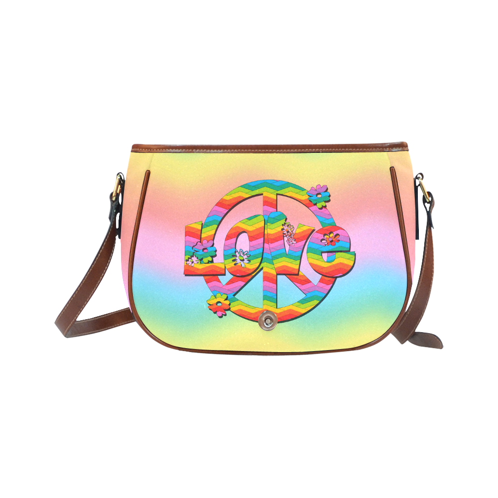 Colorful Love and Peace Background Saddle Bag/Small (Model 1649) Full Customization