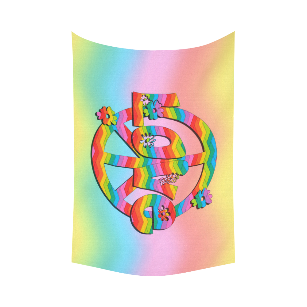 Colorful Love and Peace Background Cotton Linen Wall Tapestry 90"x 60"