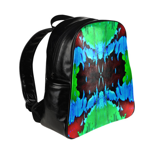 Abstract Green Brown, Blue Red Marbling Multi-Pockets Backpack (Model 1636)