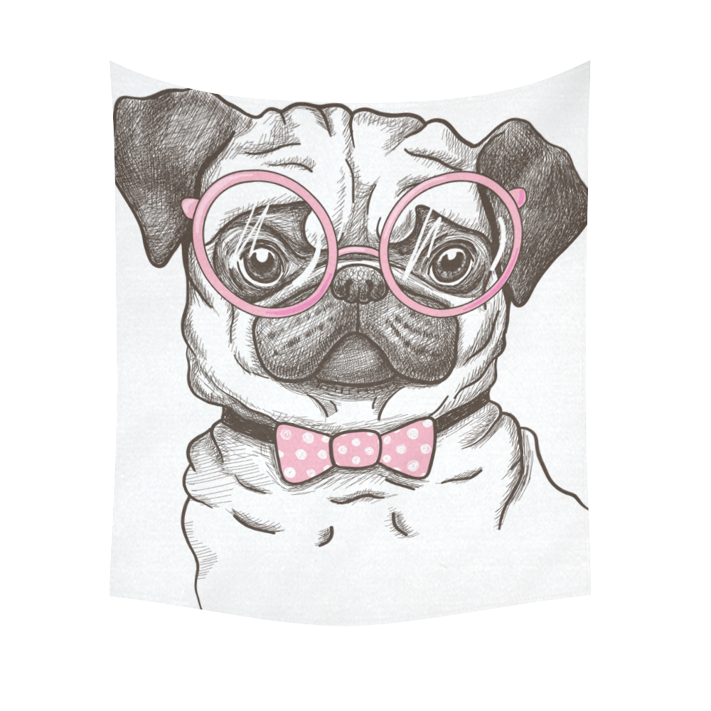 pug in glasses Cotton Linen Wall Tapestry 51"x 60"