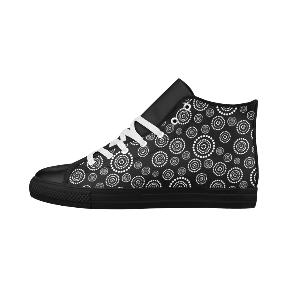 Dots Circle Flower Power Pattern white Aquila High Top Microfiber Leather Men's Shoes (Model 032)