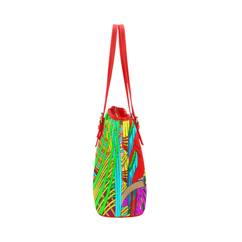 abstract parrot Leather Tote Bag/Small (Model 1651)