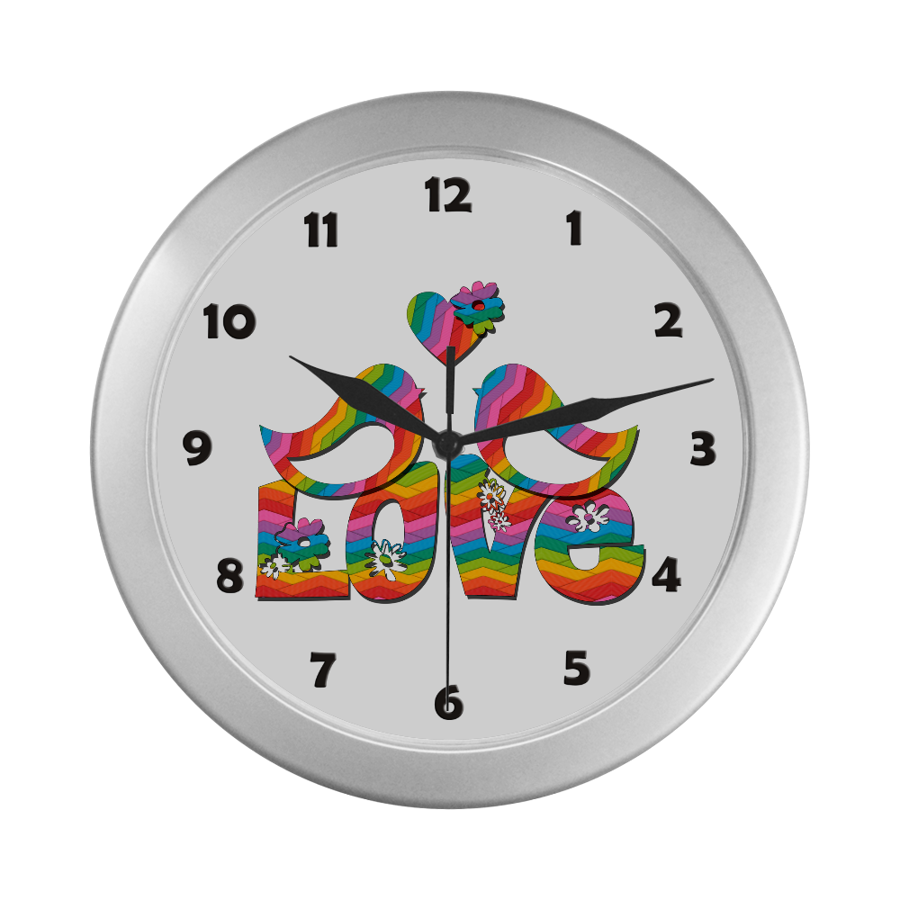 Love Birds with a Heart Silver Color Wall Clock