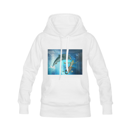 Underwater, dolphin with mermaid Men's Classic Hoodies (Model H10)