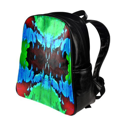 Abstract Green Brown, Blue Red Marbling Multi-Pockets Backpack (Model 1636)