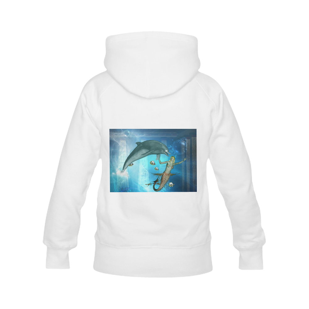 Underwater, dolphin with mermaid Men's Classic Hoodies (Model H10)