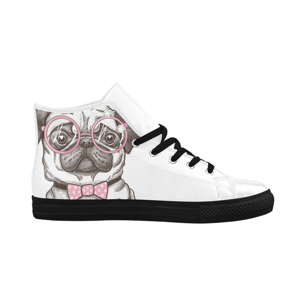 pug in glasses Aquila High Top Microfiber Leather Women's Shoes (Model 032)