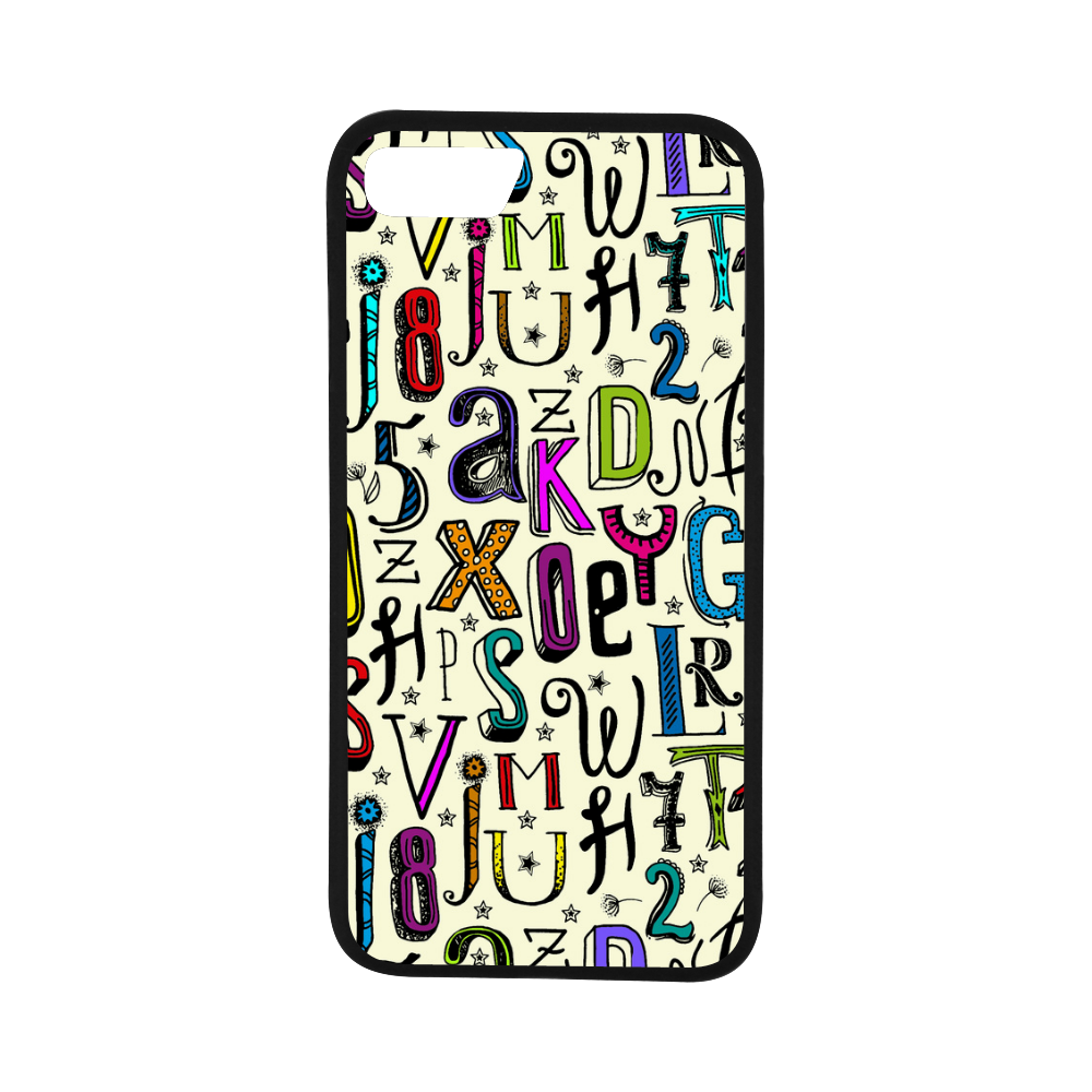 Letters Numbers Stars Typography Pattern Colored Rubber Case for iPhone 7 (4.7”)