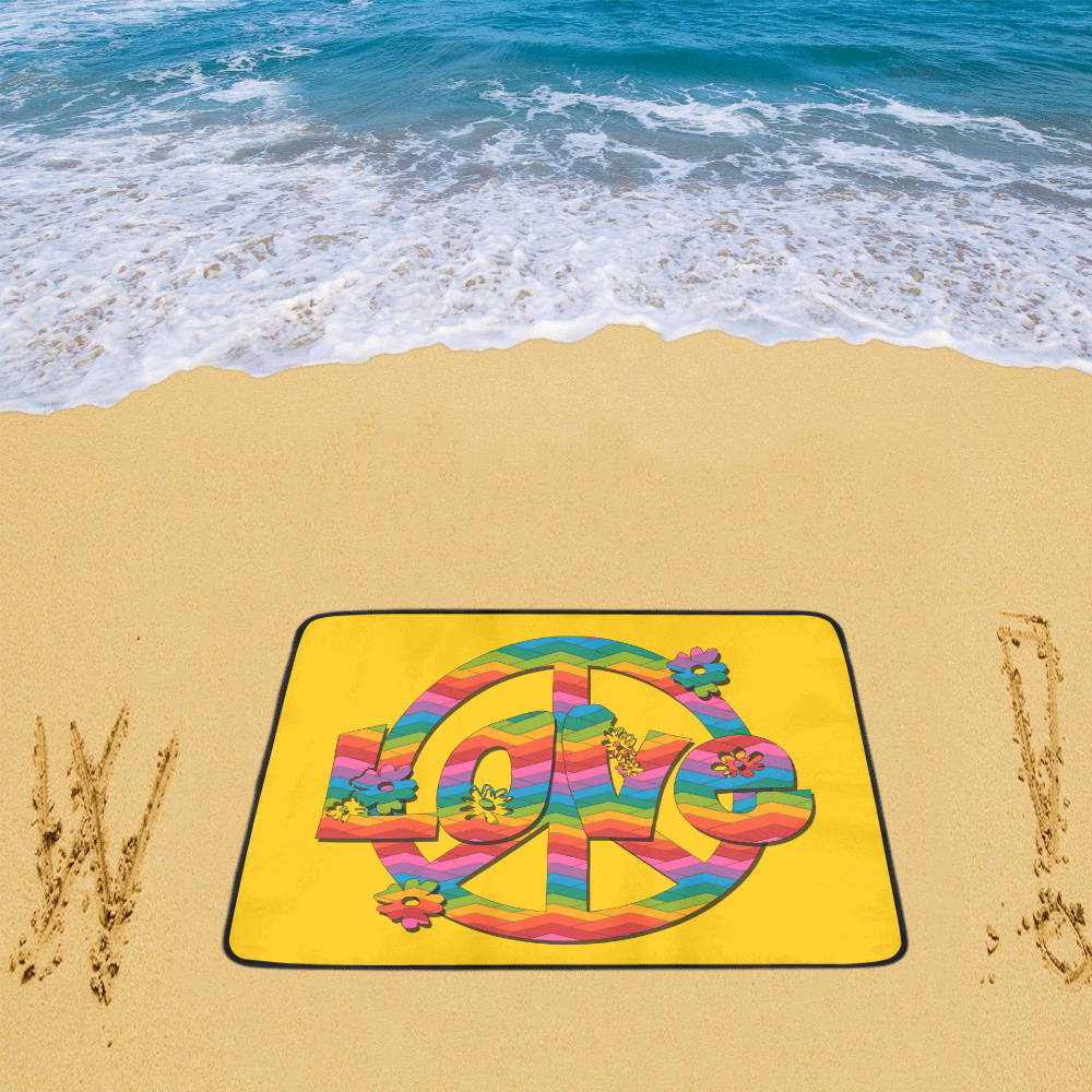 Colorful Love and Peace Beach Mat 78"x 60"