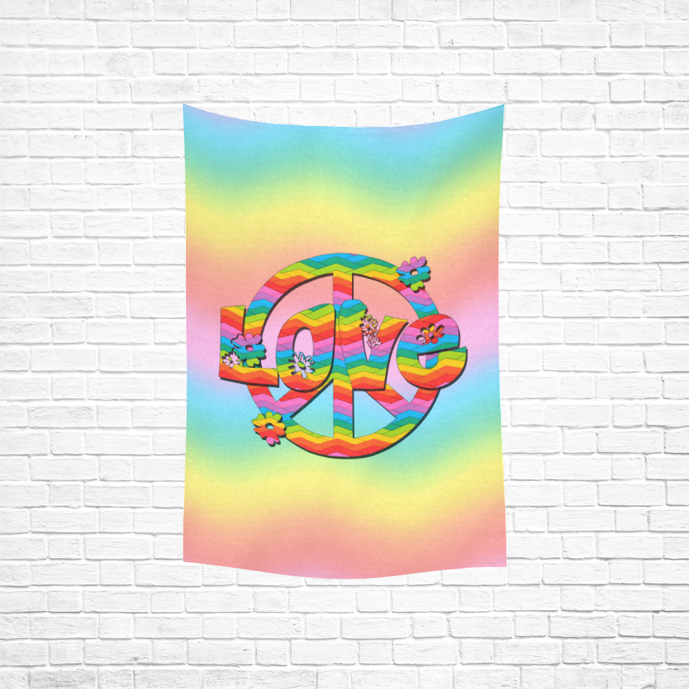 Colorful Love and Peace Background Cotton Linen Wall Tapestry 40"x 60"