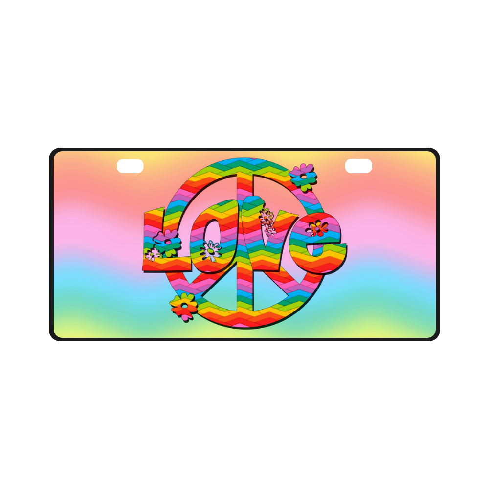Colorful Love and Peace Background License Plate