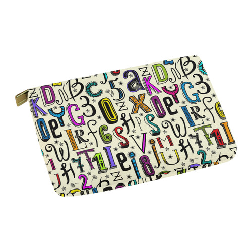 Letters Numbers Stars Typography Pattern Colored Carry-All Pouch 12.5''x8.5''