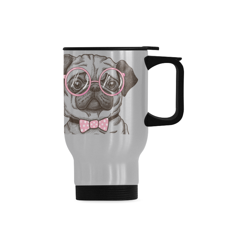 pug in glasses Travel Mug (Silver) (14 Oz)